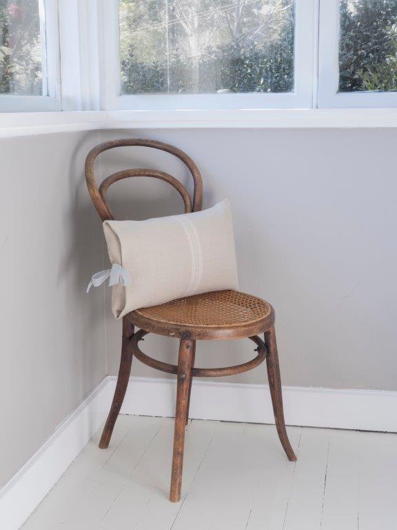 Linen Cushion with Navy/Sage/White Velvet Bow