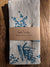 hand printed linen tea towel sea blue wattle pattern