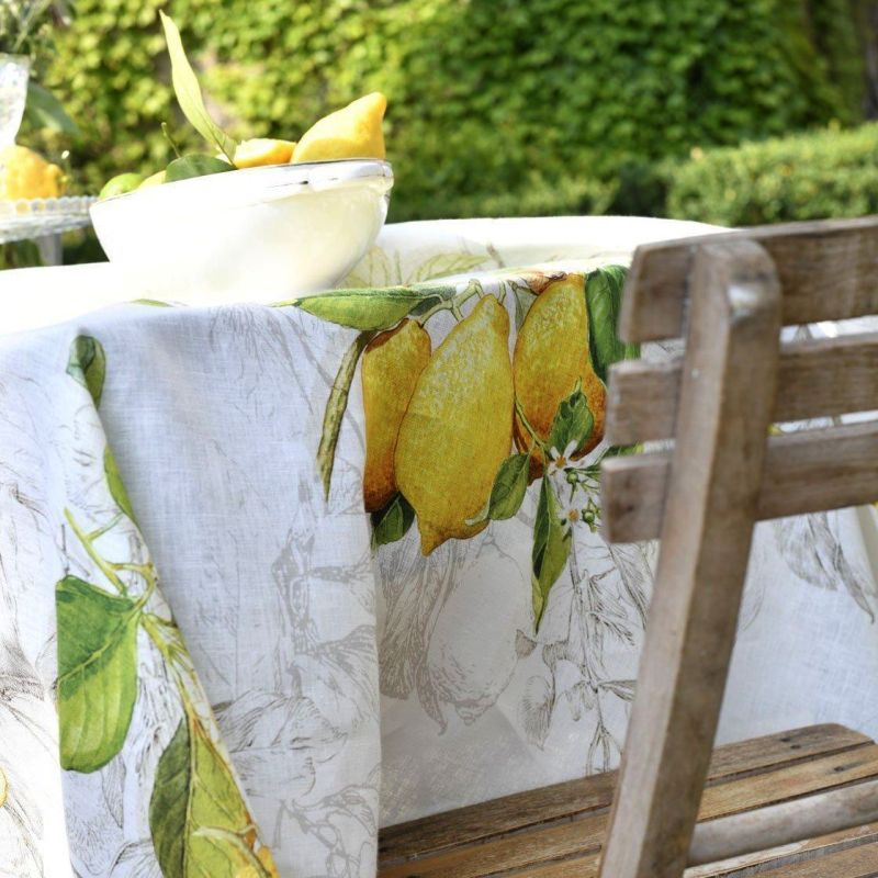 Italian Linen Tablecloth Lemon and Quince Pattern