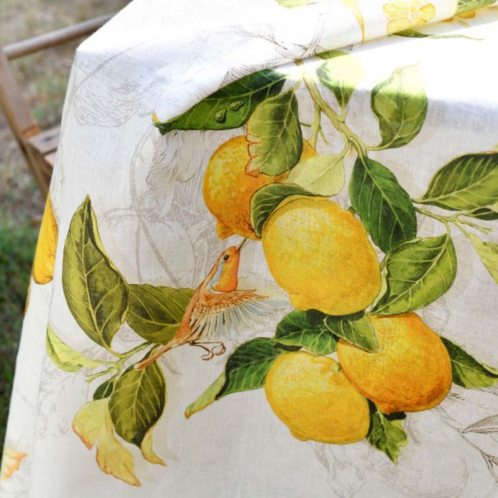 Italian Linen Tablecloth Lemon and Quince Pattern