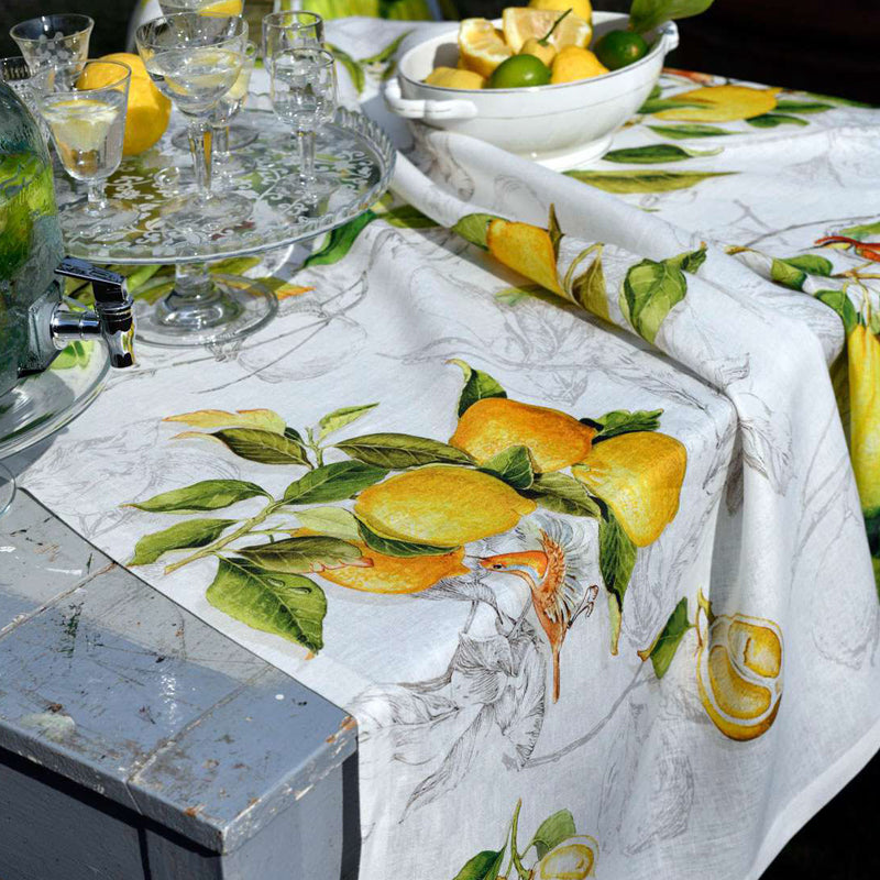 Italian Linen Tablecloth Lemon and Quince Pattern