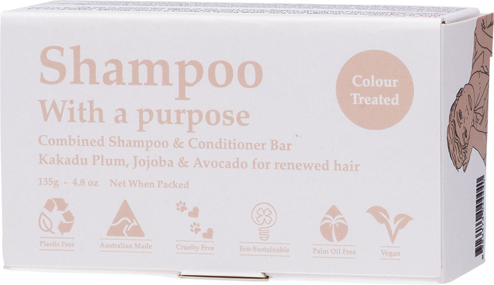Shampoo with a purpose combined shampoo and conditioner bar, for colour treated hair