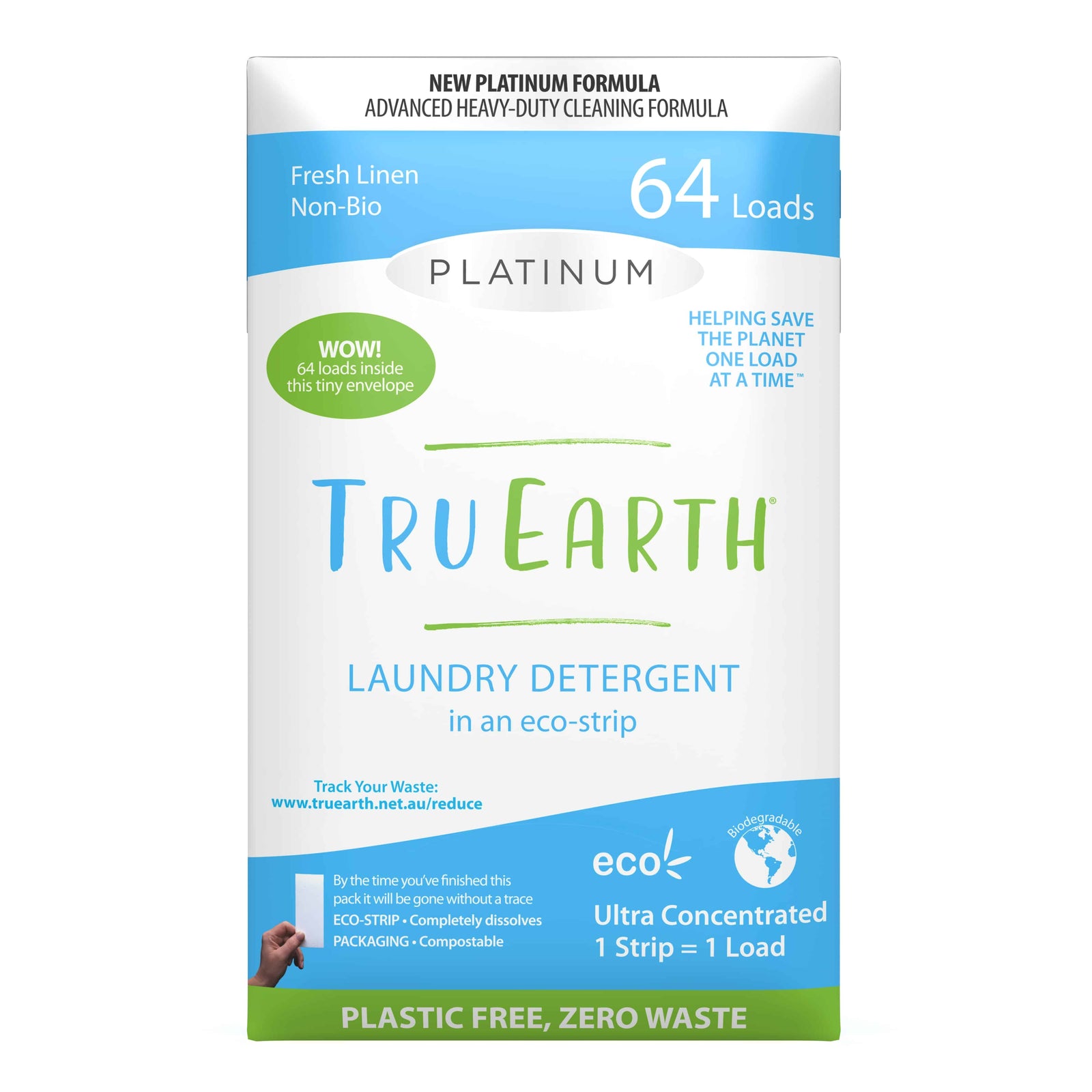 Tru-Earth Platinum Laundry Eco-Strip Detergent : FRESH LINEN (Pack of 64)