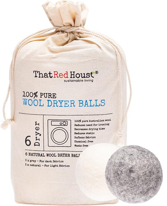 Wool dryer balls from That Red House, six in a bag
